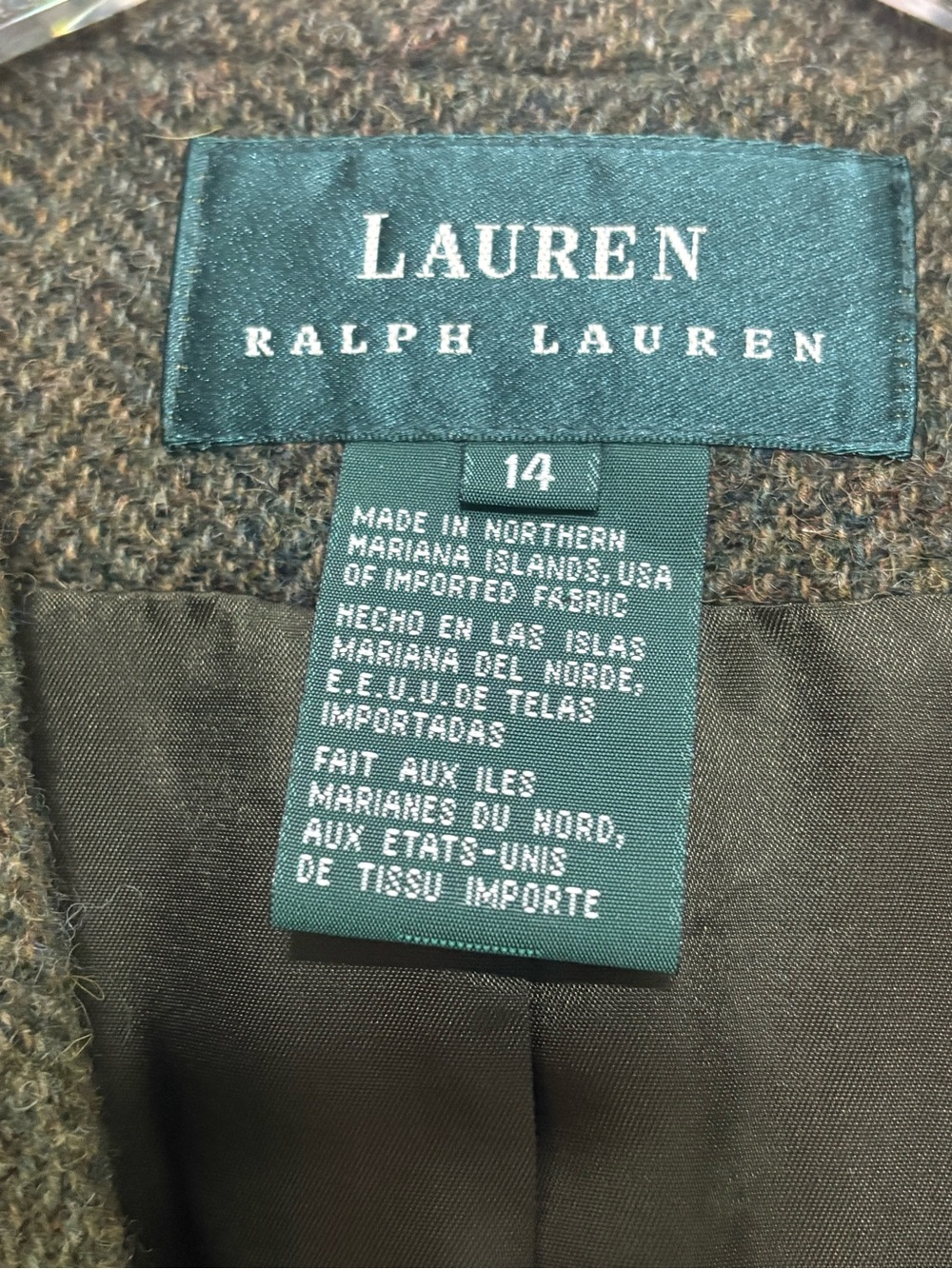 Lauren Ralph Lauren Olive Green Equestrian Herringbone Wool Blazer Size 14 EUC - Picture 3 of 16